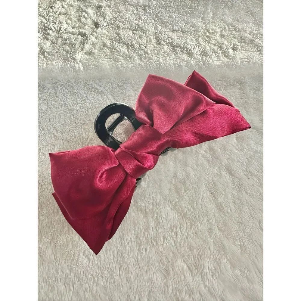 Blood red satin bow hair claw